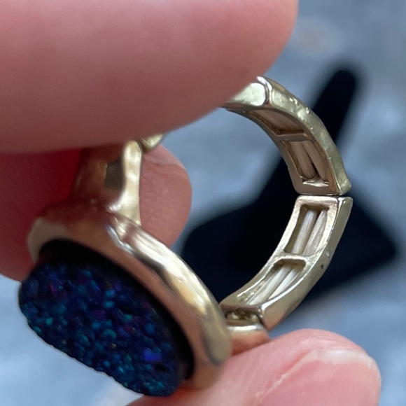 Size 5.5/6 expandable Blue Druzy gold plated Ring - Picture 2 of 6